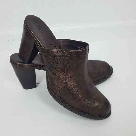 BORN Leather Clogs Heels Boots Slides Size 8 Brown High Heels - Picture 2 of 7